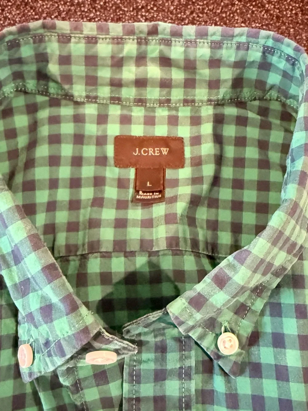 J. Crew Men's Green and Black Check Button-Down Shirt